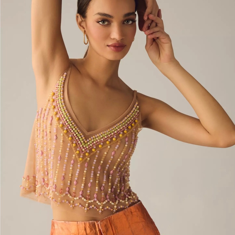Anthropologie Beaded Pastel Sheer Tank size XS/S NWT